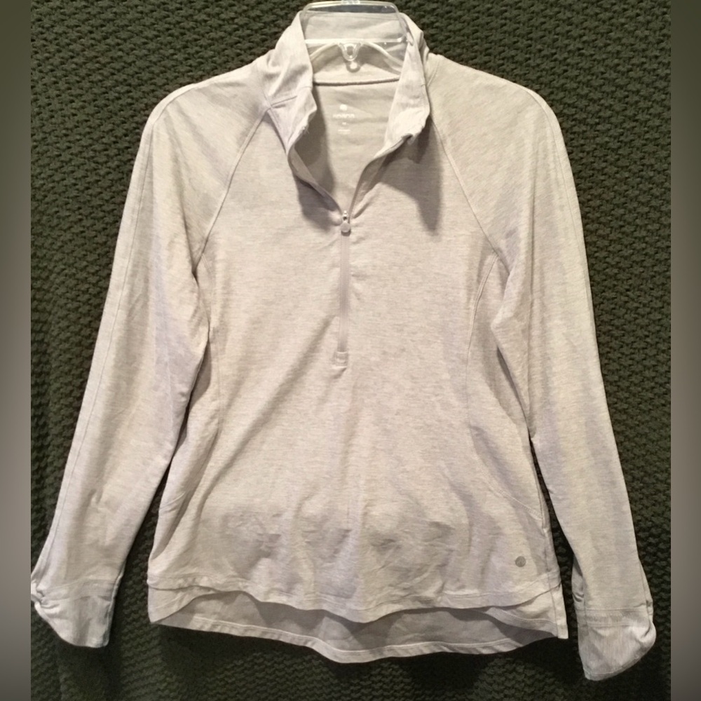 Apana Women’s Lightweight Gray Pullover 1/2 Zip Running Top Droptail; Size M
